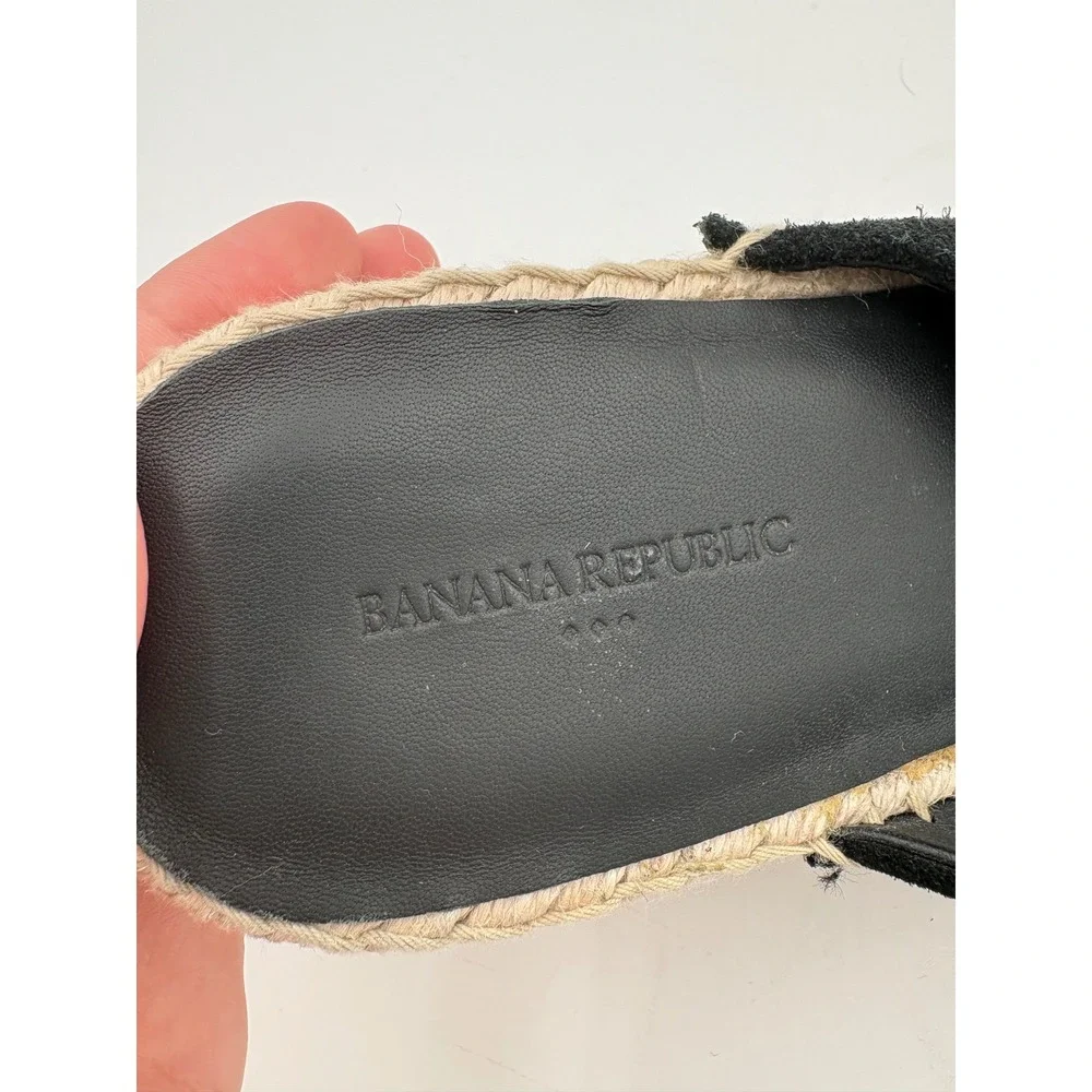 Banana Republic Black Suede Espadrille Wedge Sandals Crisscross Mules 7.5 575106